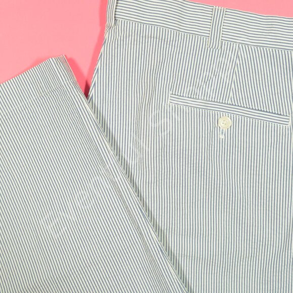 Brooks Brothers Seersucker Pants Mens 40 Blue Chinos Flat Front Candy Stripe